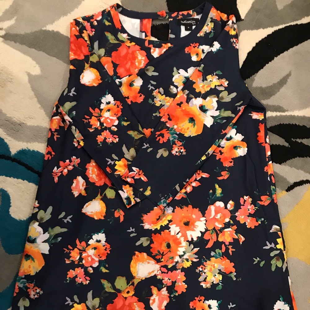 Navy and Floral 3/4 Sleeve Dress
